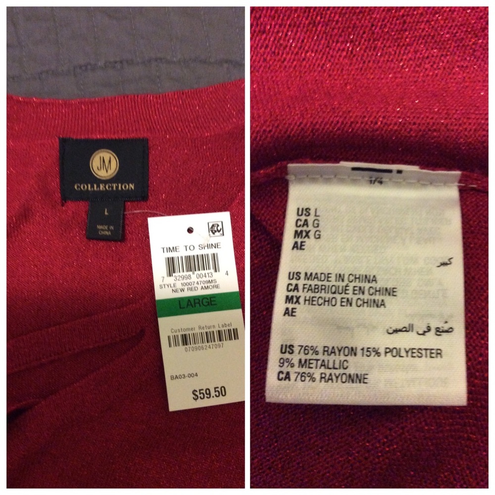 JM Collection Shimmering Red Top - Picture 7 of 8